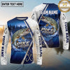 (13 Breeds) Maxcorners Fishing Pine Forest Night Reflection White Fish Scale Texture Blue Panels Custom Team Name Personalized Name 3D Long Sleeve Shirt