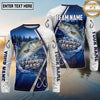 (13 Breeds) Maxcorners Fishing Pine Forest Night Reflection White Fish Scale Texture Blue Panels Custom Team Name Personalized Name 3D Long Sleeve Shirt