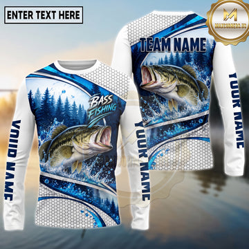 (13 Breeds) Maxcorners Fishing Pine Forest Water Splash White Blue Curved Panels Honeycomb Mesh Custom Team Name Personalized Name 3D Long Sleeve Shirt