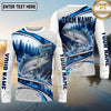 (13 Breeds) Maxcorners Fishing Pine Forest Water Splash White Blue Curved Panels Honeycomb Mesh Custom Team Name Personalized Name 3D Long Sleeve Shirt