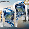 (13 Breeds) Maxcorners Fishing Pine Forest Water Splash White Blue Curved Panels Honeycomb Mesh Custom Team Name Personalized Name 3D Long Sleeve Shirt