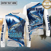 (13 Breeds) Maxcorners Fishing Pine Forest Water Splash White Blue Curved Panels Honeycomb Mesh Custom Team Name Personalized Name 3D Long Sleeve Shirt