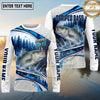 (13 Breeds) Maxcorners Fishing Pine Forest Water Splash White Blue Curved Panels Honeycomb Mesh Custom Team Name Personalized Name 3D Long Sleeve Shirt