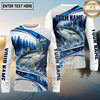 (13 Breeds) Maxcorners Fishing Pine Forest Water Splash White Blue Curved Panels Honeycomb Mesh Custom Team Name Personalized Name 3D Long Sleeve Shirt