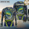 (13 Breeds) Maxcorners Fishing Forest Crest Badge Digital Camo Navy Blue Lime Green Topographic Lines Custom Team Name Personalized Name 3D Long Sleeve Shirt