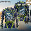 (13 Breeds) Maxcorners Fishing Forest Crest Badge Digital Camo Navy Blue Lime Green Topographic Lines Custom Team Name Personalized Name 3D Long Sleeve Shirt