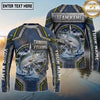 (13 Breeds) Maxcorners Fishing Metal Armor Plates Compass Rose Badge Navy Blue Lime Green Accents Custom Team Name Personalized Name 3D Long Sleeve Shirt