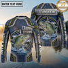 (13 Breeds) Maxcorners Fishing Metal Armor Plates Compass Rose Badge Navy Blue Lime Green Accents Custom Team Name Personalized Name 3D Long Sleeve Shirt