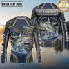 (13 Breeds) Maxcorners Fishing Metal Armor Plates Compass Rose Badge Navy Blue Lime Green Accents Custom Team Name Personalized Name 3D Long Sleeve Shirt