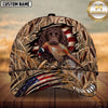 Maxcorners Dog Hunting and Pheasant Hunter Ripped American Flag Marsh Reeds Personalized Name 3D Cap