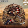 Maxcorners Dog Hunting and Pheasant Hunter Ripped American Flag Marsh Reeds Personalized Name 3D Cap