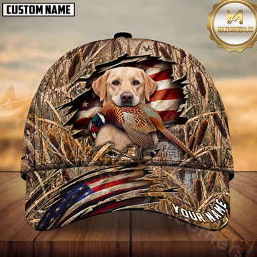 Maxcorners Dog Hunting and Pheasant Hunter Ripped American Flag Marsh Reeds Personalized Name 3D Cap