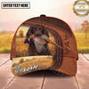 Maxcorners Dog Hunting and Pheasant Hunting Golden Wheat Field Leather Personalized Name 3D Cap