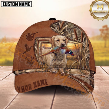 Maxcorners Dog Hunting Bird Hunter Pheasant In Mouth Cattails Camouflage Frame Personalized Name 3D Cap