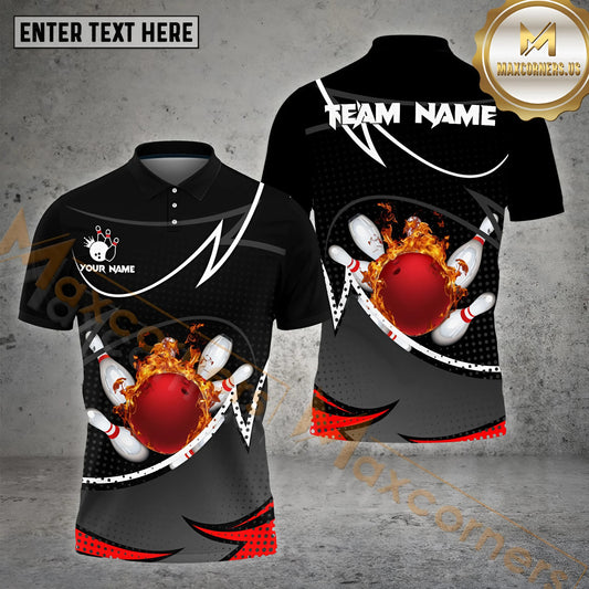 Maxcorners Bowling Ball Fire Premium Multicolor Options Personalized Name, Team Name 3D Shirt (4 Colors)