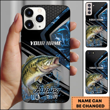 Maxcorners Fishing Blue Smoke Splash Tech Style Personalized Name Phone Case (10 Fish Species)