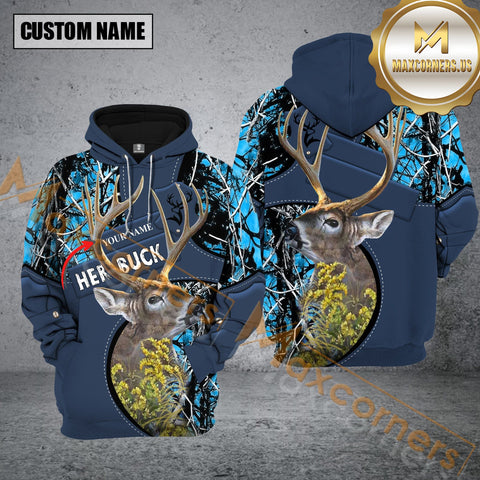 Maxcorners Personalized Her Buck His Doe Name Couple Deer Custom Name Deer Hunting Shirt 3D All Over Printed Clothes