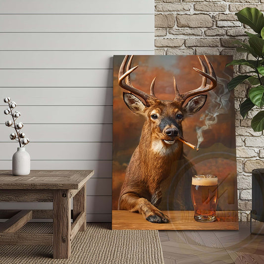 Maxcorners Deer with Beer Mug and Smoke Wrapped Canvas