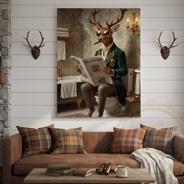 Maxcorners Deer Reading DeerNews in Bathroom Wrapped Canvas