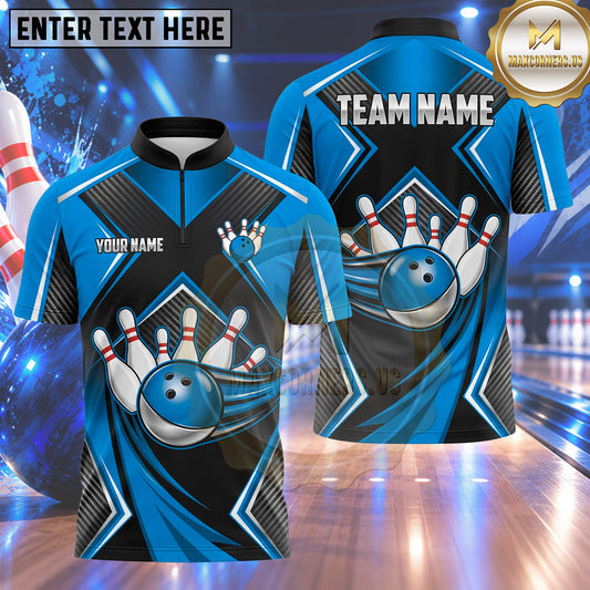 Maxcorners Bowling Bowling Ball Fast Speed Motion Trail Crashing Pins Carbon Fiber Geometric Panel Multi Options Personalized Name, Team Name Unisex 3D Shirt (4 Colors)