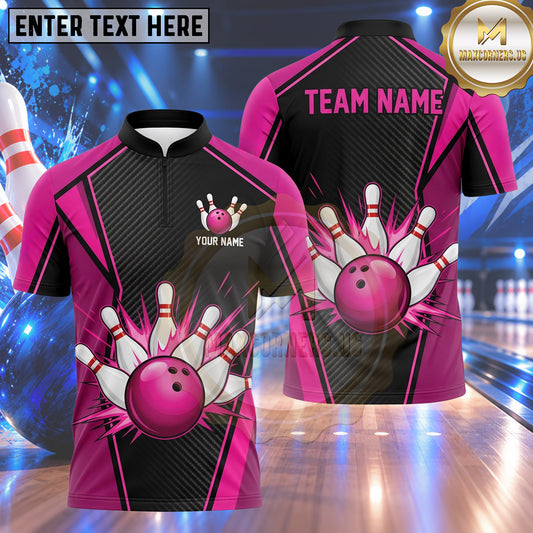 Maxcorners Bowling Bowling Ball Explosive Impact Splash Crashing Pins Geometric Armor Texture Multi Options Personalized Name, Team Name Unisex 3D Shirt (4 Colors)