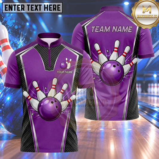 Maxcorners Bowling Bowling Ball Impact Blast Crashing Pins V-Shape Armor Panel Texture Multi Options Personalized Name, Team Name Unisex 3D Shirt (4 Colors)