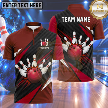 Maxcorners Bowling Diagonal Racing Stripes Bowling Ball Impact Crashing Pins Carbon Fiber Pattern Multi Options Personalized Name, Team Name Unisex 3D Shirt (4 Colors)