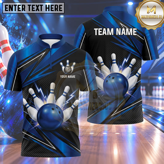 Maxcorners Bowling Electric Lightning Impact Bowling Ball Strike Crashing Pins Geometric Armor Texture Multi Options Personalized Name, Team Name Unisex 3D Shirt (4 Colors)