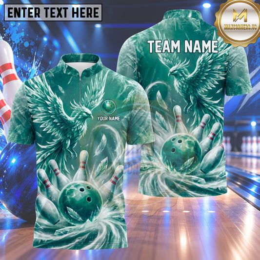 Maxcorners Bowling Ice Iceberg Phoenix Bird Feathers Vortex Bowling Ball Strike Crashing Pins Multi Options Personalized Name, Team Name Unisex 3D Shirt (4 Colors)