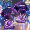 Maxcorners Bowling Sea Serpent Water Dragon Ocean Waves Water Splash Bowling Ball Strike Crashing Pins Multi Options Personalized Name, Team Name Unisex 3D Shirt (4 Colors)