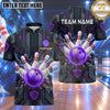 Maxcorners Bowling Cyberpunk High Tech Circuit Board Electric Lightning Shattered Glass Bowling Ball Strike Crashing Pins Multi Options Personalized Name, Team Name Unisex 3D Shirt (4 Colors)