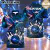 Maxcorners Bowling Fiery Phoenix Cosmic Galaxy Nebula Space Bowling Ball Strike Crashing Pins Multi Options Personalized Name, Team Name Unisex 3D Shirt (4 Colors)