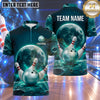 Maxcorners Bowling Full Moon Lunar Surface Crater Cosmic Galaxy Bowling Ball Strike Crashing Pins Multi Options Personalized Name, Team Name Unisex 3D Shirt (4 Colors)