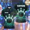 Maxcorners Bowling High Tech Microchip Circuit Board Glow Bowling Ball Strike Crashing Pins Multi Options Personalized Name, Team Name Unisex 3D Shirt (4 Colors)