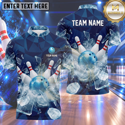 Maxcorners Bowling Shattered Glass Ice Crystals Explosive Impact Bowling Ball Strike Crashing Pins Multi Options Personalized Name, Team Name Unisex 3D Shirt (4 Colors)