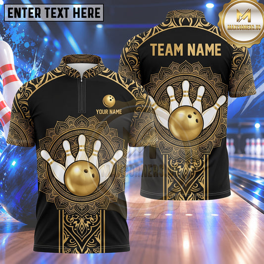 Maxcorners Bowling Mandala Floral Ornament Vintage Pattern Bowling Ball Strike Crashing Pins Multi Options Personalized Name, Team Name Unisex 3D Shirt (4 Colors)