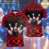 Maxcorners Bowling Racing Checkerboard Grid Pattern Bowling Ball Strike Crashing Pins Multi Options Personalized Name, Team Name Unisex 3D Shirt (4 Colors)