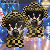 Maxcorners Bowling Racing Checkerboard Grid Pattern Bowling Ball Strike Crashing Pins Multi Options Personalized Name, Team Name Unisex 3D Shirt (4 Colors)