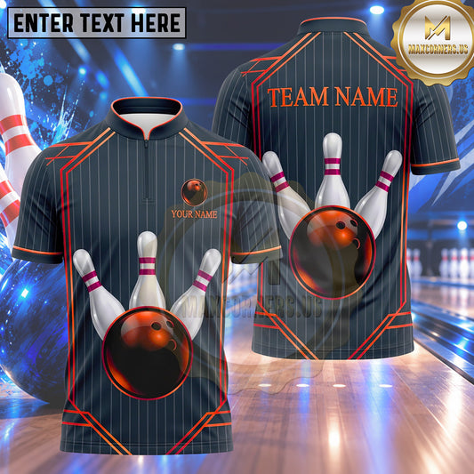 Maxcorners Bowling Pinstripe Pattern Hexagon Geometric Frame Bowling Ball Strike Crashing Pins Multi Options Personalized Name, Team Name Unisex 3D Shirt (4 Colors)