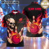 Maxcorners Bowling Fiery Flaming Skull Smoke Bowling Ball Strike Crashing Pins Multi Options Personalized Name, Team Name Unisex 3D Shirt (5 Colors)