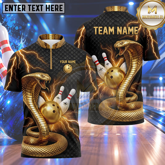 Maxcorners Bowling Giant Cobra Snake Lightning Strike Snake Scale Pattern Bowling Ball Crashing Pins Multi Options Personalized Name, Team Name Unisex 3D Shirt (5 Colors)