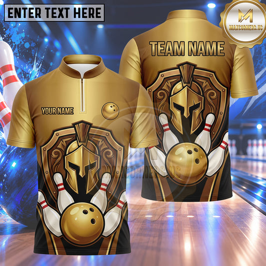 Maxcorners Bowling Spartan Warrior Helmet Shield Crest Emblem Bowling Ball Strike Crashing Pins Multi Options Personalized Name, Team Name Unisex 3D Shirt (5 Colors)
