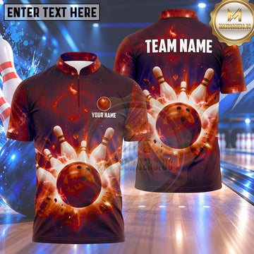 Maxcorners Bowling Galaxy Cosmic Nebula Energy Explosion Bowling Ball Strike Crashing Pins Multi Options Personalized Name, Team Name Unisex 3D Shirt (4 Colors)