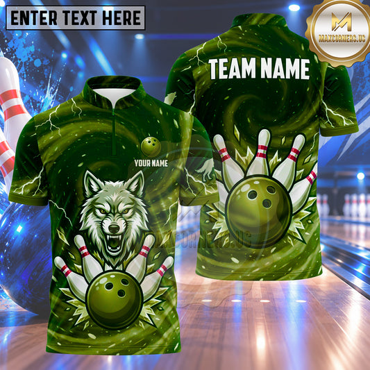 Maxcorners Bowling Fierce Roaring Wolf Head Lightning Bolt Vortex Shockwave Bowling Ball Strike Crashing Pins Multi Options Personalized Name, Team Name Unisex 3D Shirt (5 Colors)