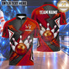 Maxcorners Bowling Flame Bowling Ball Crashing Pins Carbon Fiber Texture Racing Stripes Multi Options Personalized Name, Team Name Unisex 3D Shirt (5 Colors)