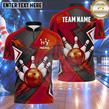 Maxcorners Bowling Flame Bowling Ball Crashing Pins Carbon Fiber Texture Racing Stripes Multi Options Personalized Name, Team Name Unisex 3D Shirt (5 Colors)