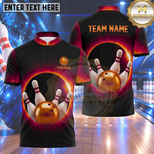 Maxcorners Bowling Glowing Portal Ring Light Blast Smoke Fog Bowling Ball Strike Crashing Pins Multi Options Personalized Name, Team Name Unisex 3D Shirt (5 Colors)