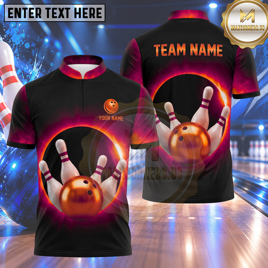 Maxcorners Bowling Glowing Portal Ring Light Blast Smoke Fog Bowling Ball Strike Crashing Pins Multi Options Personalized Name, Team Name Unisex 3D Shirt (5 Colors)