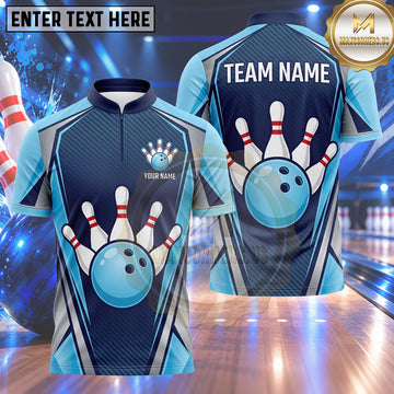 Maxcorners Bowling Bowling Ball Crashing Pins Sleek Shield Frame Carbon Fiber Geometric Texture Multi Options Personalized Name, Team Name Unisex 3D Shirt (4 Colors)