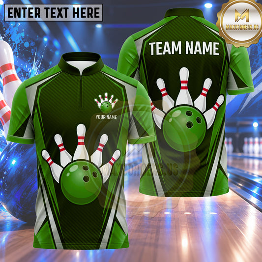 Maxcorners Bowling Bowling Ball Crashing Pins Sleek Shield Frame Carbon Fiber Geometric Texture Multi Options Personalized Name, Team Name Unisex 3D Shirt (4 Colors)